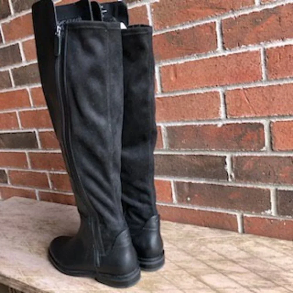 COLE HAAN Chase Black Leather Suede combo Over the Knee Boots 7 MSRP $300 NWOB